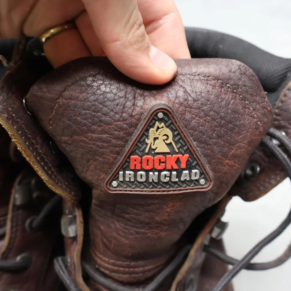 Rocky Men 8W Work Boots Brown Leather Ironclad Steel Toe Lace Up Waterproof 6693